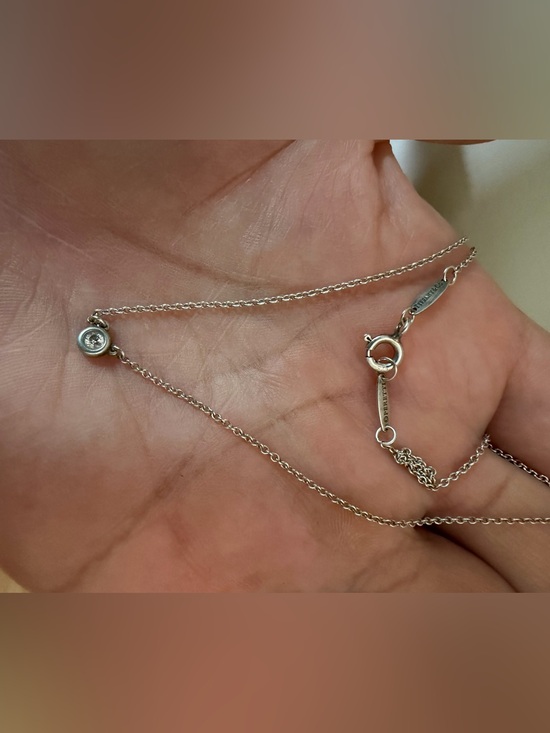 Tiffany & Co. Jewelry - Tiffany & Co. Silver  Bezel Diamond Pendant Necklace 16 long